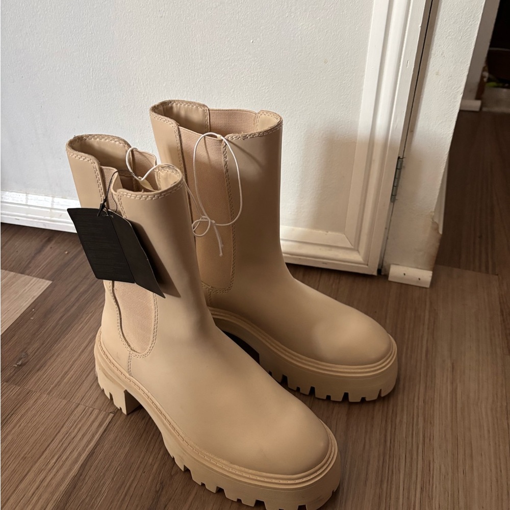 Beige Chunky Ankle Boots